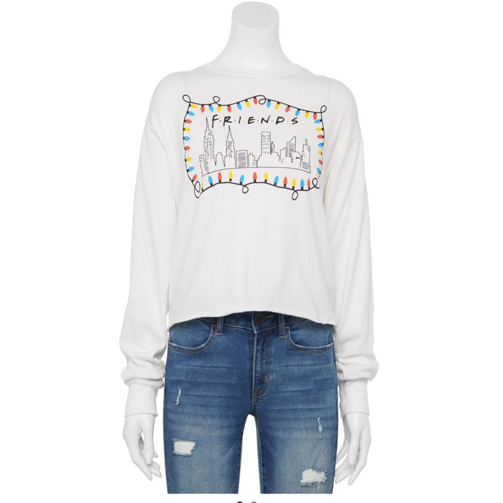 Juniors' Friends Christmas Lights Long Sleeve Graphic Tee NWT